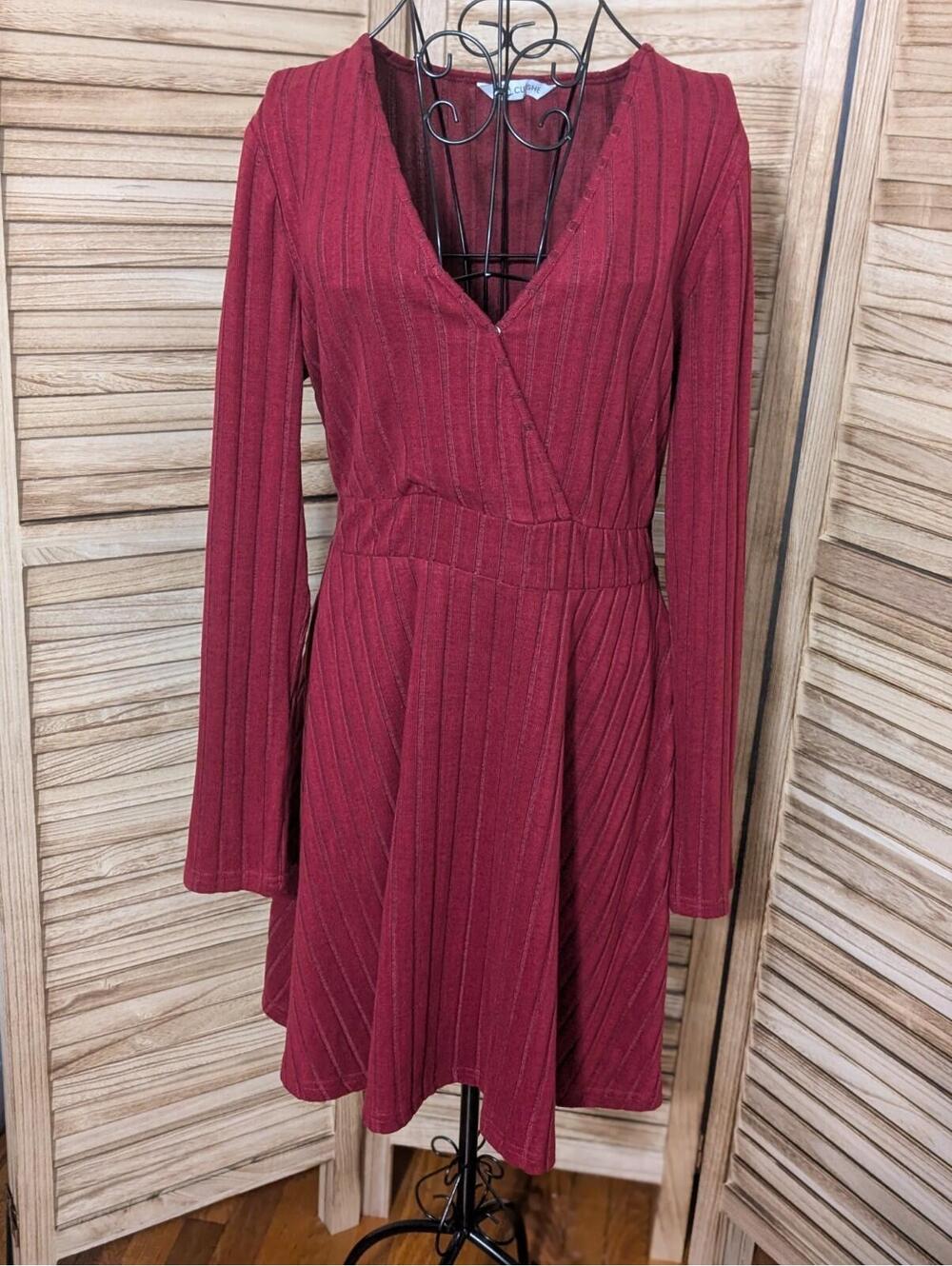 Cupshe One More Sweater Dress Dark Red Size M